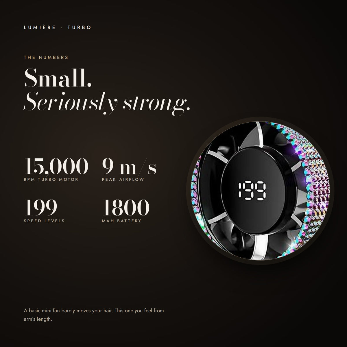 15,000 RPM, 9 m/s, 199 speeds, 1800 mAh