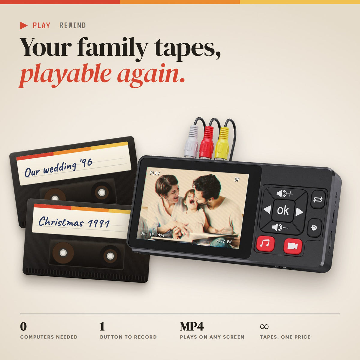 REWIND VHS to digital converter with family tapes