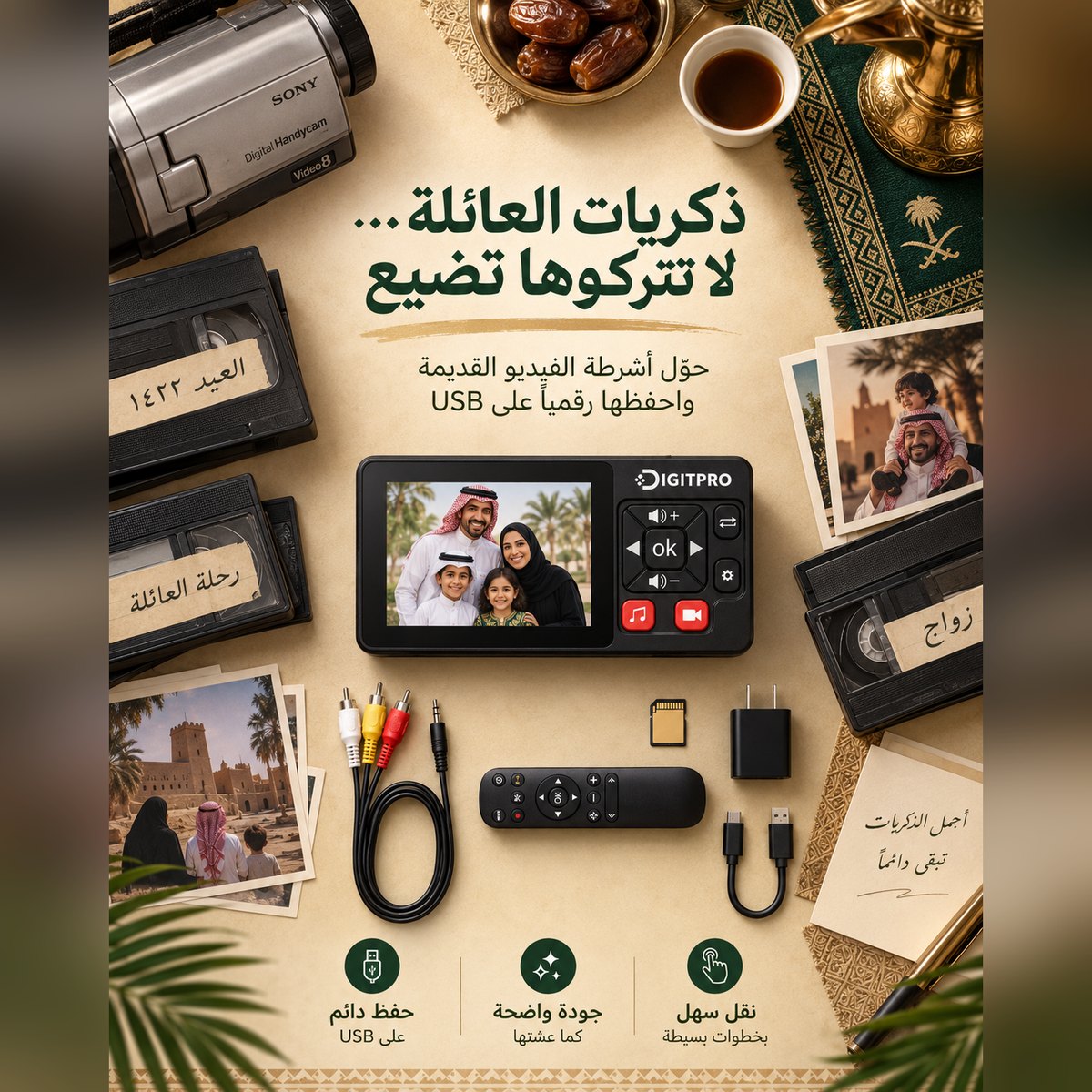 USB جهاز تحويل واستخراج الذكريات من أشرطة الفيديو والكاميرات القديمة إلى